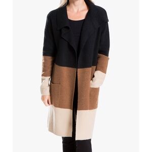 NWT Max Studio Color Block Cardigan Small Black Tan Beige Longline Duster Pocket
